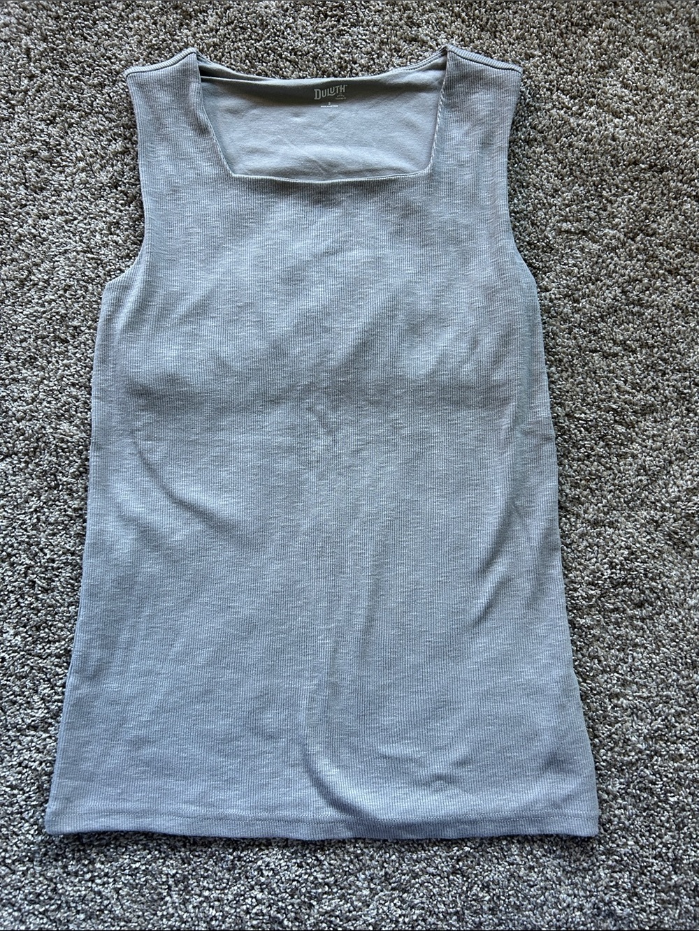 Duluth Trading Co Light Gray Square Neck Ribbed Tank Top